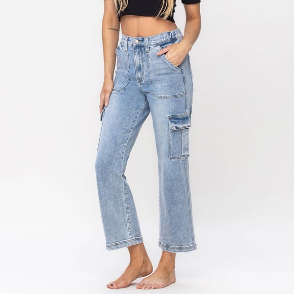 Vervet Flying Monkey Super High Rise Devin Cargo Dad Jeans Light Wash 26 T5926 - Picture 1 of 11